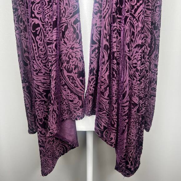 Velvet Burnout Cardigan Jacket Top Petite Small Purple Witchy Whimsigoth Sheer - Picture 4 of 8